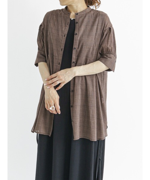 Samansa Mos2 blue(サマンサモスモスブルー)の「グレンチェックブラウス(シャツ/ブラウス・レディース・ネイビー/ブラウン/グレー・フリ-)」の12枚目の写真