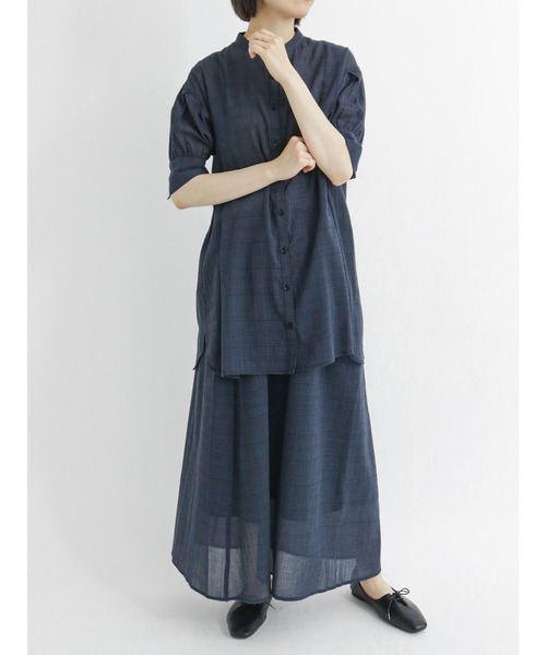 Samansa Mos2 blue(サマンサモスモスブルー)の「グレンチェックブラウス(シャツ/ブラウス・レディース・ネイビー/ブラウン/グレー・フリ-)」の14枚目の写真