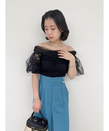 LILY BROWN | オフショルチュールギャザートップス(Tシャツ/カットソー)