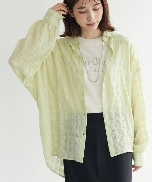 Green　Parks（グリーンパークス）の「・novem9 シアー長袖シャツチュニック（シャツ/ブラウス・レディース・グリーン系その他2/オレンジ/オフホワイト/イエロー・FREE）」の3枚目の写真