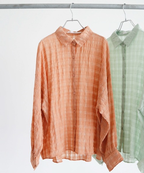 Green　Parks（グリーンパークス）の「・novem9 シアー長袖シャツチュニック（シャツ/ブラウス・レディース・グリーン系その他2/オレンジ/オフホワイト/イエロー・FREE）」の4枚目の写真