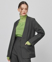 PUBLIC TOKYO ノーカラージャケット 02 ホワイト美品 短丈／日本製】カラミ風メッシュ ノーカラージャケット