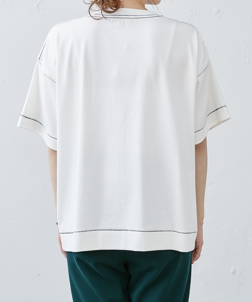 PUAL CE CIN(ピュアルセシン)の「フロッキープリント配色ステッチT(Tシャツ/カットソー・レディース・オフホワイト/チャコールグレー/グレイッシュベージュ・FREE)」の15枚目の写真