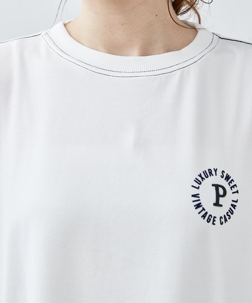 PUAL CE CIN(ピュアルセシン)の「フロッキープリント配色ステッチT(Tシャツ/カットソー・レディース・オフホワイト/チャコールグレー/グレイッシュベージュ・FREE)」の16枚目の写真