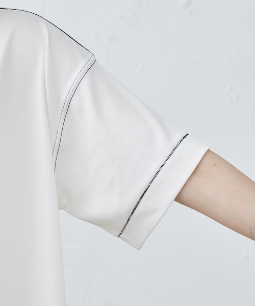 PUAL CE CIN(ピュアルセシン)の「フロッキープリント配色ステッチT(Tシャツ/カットソー・レディース・オフホワイト/チャコールグレー/グレイッシュベージュ・FREE)」の17枚目の写真