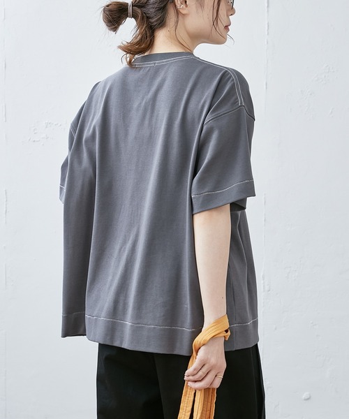 PUAL CE CIN(ピュアルセシン)の「フロッキープリント配色ステッチT(Tシャツ/カットソー・レディース・オフホワイト/チャコールグレー/グレイッシュベージュ・FREE)」の11枚目の写真