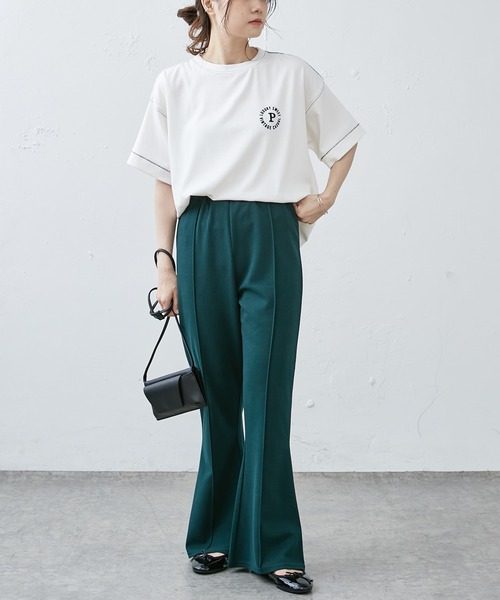 PUAL CE CIN(ピュアルセシン)の「フロッキープリント配色ステッチT(Tシャツ/カットソー・レディース・オフホワイト/チャコールグレー/グレイッシュベージュ・FREE)」の5枚目の写真