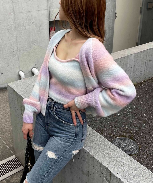 SPIRALGIRL（スパイラルガール）の「グラデーション二ットアンサンブル（ニット/セーター・レディース・ピンク系/グリーン系・FREE）」の21枚目の写真