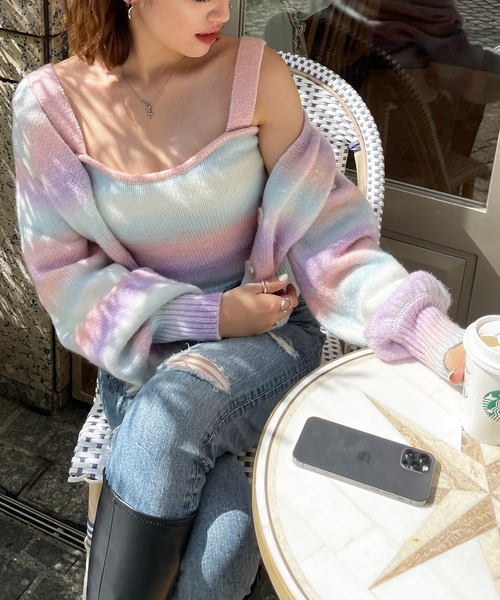 SPIRALGIRL（スパイラルガール）の「グラデーション二ットアンサンブル（ニット/セーター・レディース・ピンク系/グリーン系・FREE）」の9枚目の写真