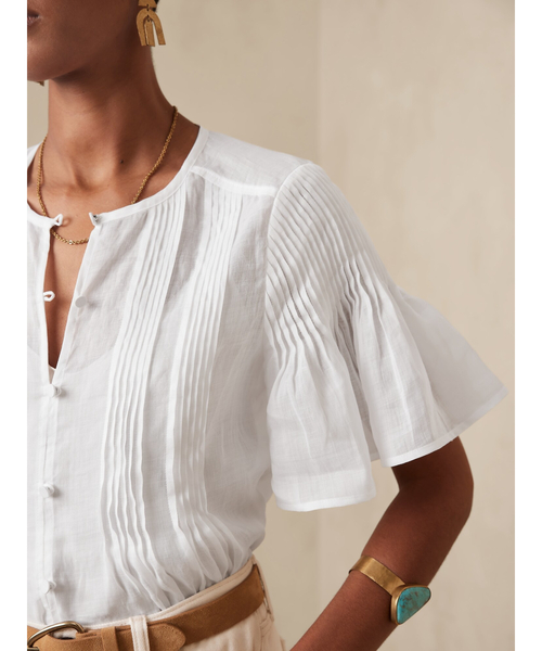 Banana Republic(バナナリパブリック)の「ラミーピンタック シャツ(シャツ/ブラウス・レディース・ブルー系その他/ホワイト/グリーン・S/L/XS/M)」の8枚目の写真