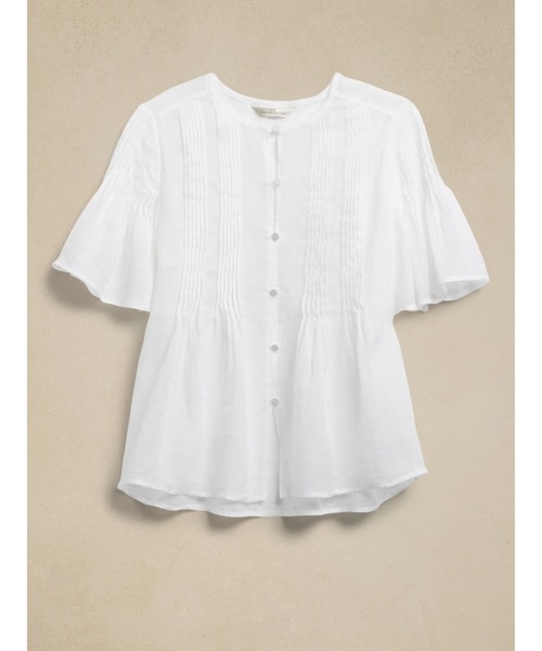 Banana Republic(バナナリパブリック)の「ラミーピンタック シャツ(シャツ/ブラウス・レディース・ブルー系その他/ホワイト/グリーン・S/L/XS/M)」の6枚目の写真