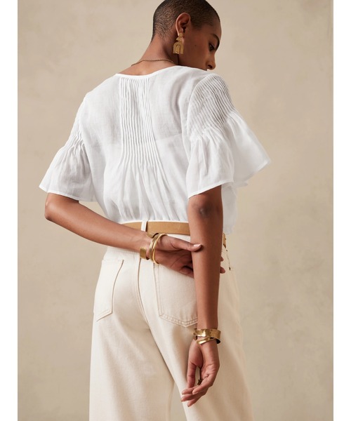 Banana Republic(バナナリパブリック)の「ラミーピンタック シャツ(シャツ/ブラウス・レディース・ブルー系その他/ホワイト/グリーン・S/L/XS/M)」の4枚目の写真