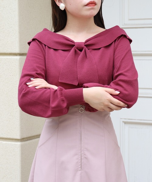 ASTORIA ODIER(アストリアオディール)の「ショールカラーリボンニットプルオーバー(ニット/セーター・レディース・ホワイト/ホワイト×ブラック/ブラック/チャコールグレー/ブルー/ピンク系その他・MEDIUM)」の6枚目の写真