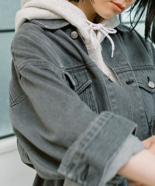 WHIMSIC（ウィムジック）の「【WHIMSIC】TYPE-3 デニムジャケット（テーラードジャケット・レディース・チャコールグレー/ブルー・FREE）」の4枚目の写真