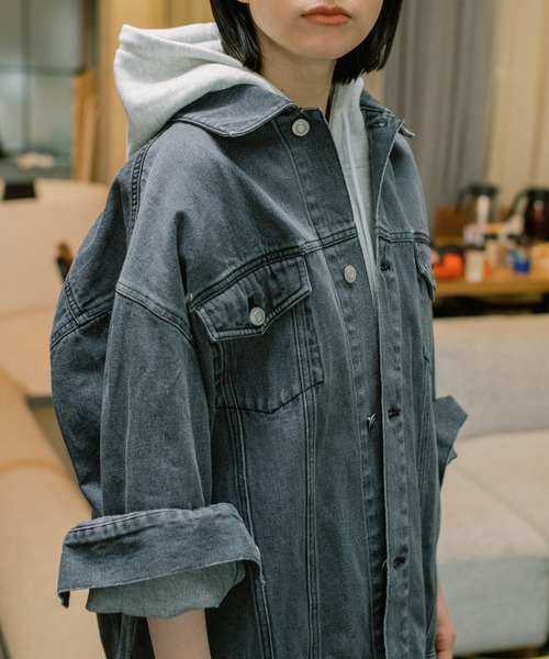 WHIMSIC（ウィムジック）の「【WHIMSIC】TYPE-3 デニムジャケット（テーラードジャケット・レディース・チャコールグレー/ブルー・FREE）」の11枚目の写真