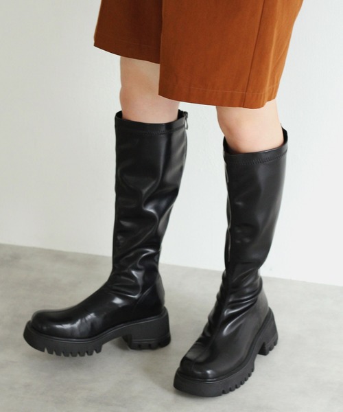 Crisp（クリスプ）の「チャンキーロングブーツ（ブーツ・レディース・ブラック/ベージュ・37/38）」の2枚目の写真