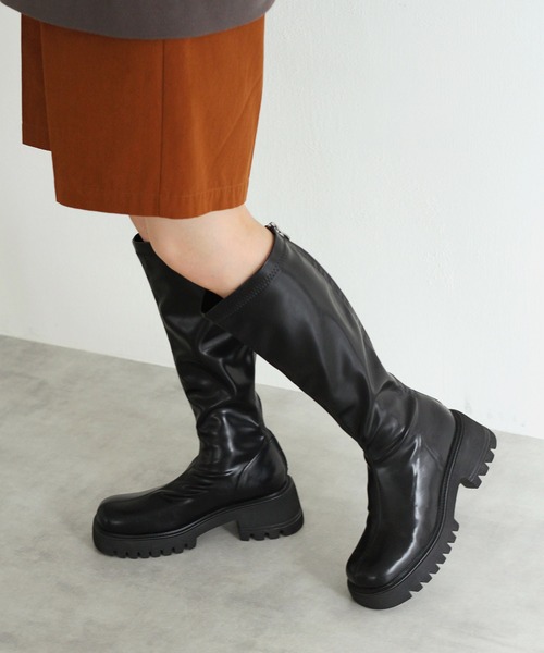 Crisp（クリスプ）の「チャンキーロングブーツ（ブーツ・レディース・ブラック/ベージュ・37/38）」の8枚目の写真