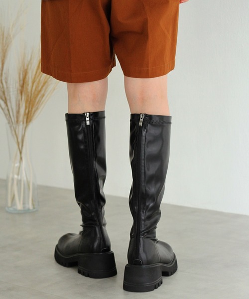 Crisp（クリスプ）の「チャンキーロングブーツ（ブーツ・レディース・ブラック/ベージュ・37/38）」の9枚目の写真