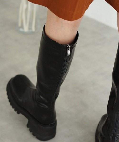 Crisp（クリスプ）の「チャンキーロングブーツ（ブーツ・レディース・ブラック/ベージュ・37/38）」の10枚目の写真