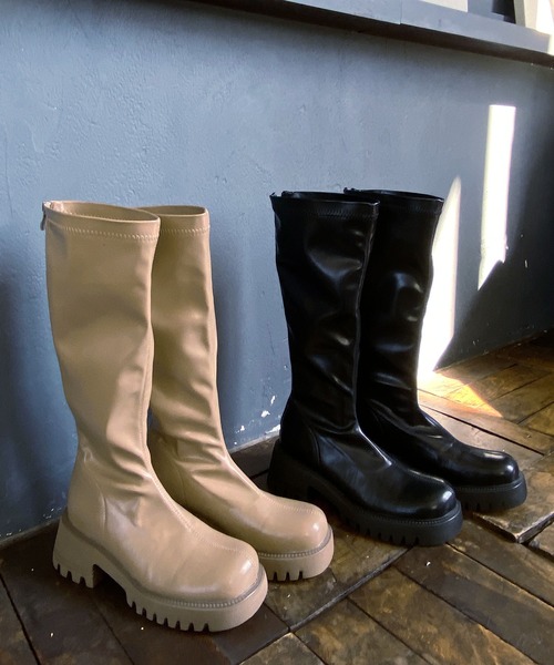 Crisp（クリスプ）の「チャンキーロングブーツ（ブーツ・レディース・ブラック/ベージュ・37/38）」の11枚目の写真