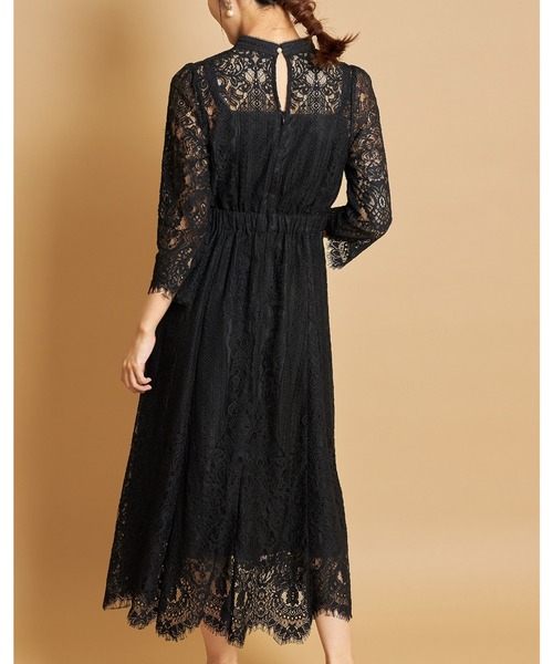 tocco closet(トッコ クローゼット)の「裾スカラップカットパネルレース×ラインレースワンピース(ワンピース・レディース・ブラック/その他・M)」の10枚目の写真