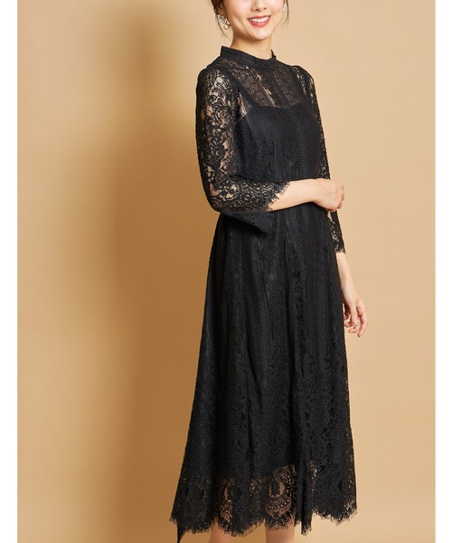 tocco closet(トッコ クローゼット)の「裾スカラップカットパネルレース×ラインレースワンピース(ワンピース・レディース・ブラック/その他・M)」の8枚目の写真