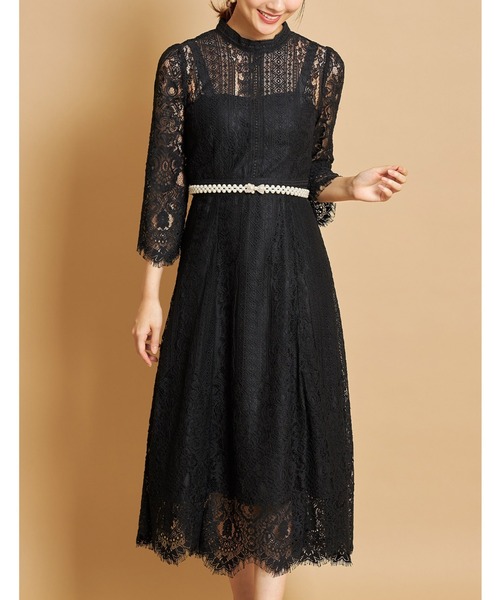 tocco closet(トッコ クローゼット)の「裾スカラップカットパネルレース×ラインレースワンピース(ワンピース・レディース・ブラック/その他・M)」の4枚目の写真