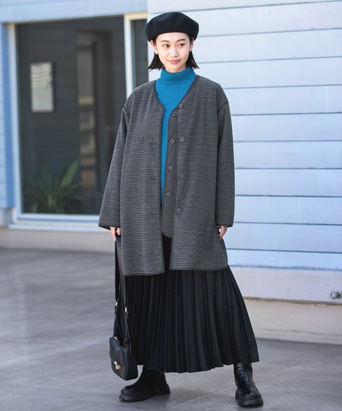 niko and...(ニコアンド)の「6WAYパイピングコート(ノーカラーコート・レディース・モカ/ブラック/アイボリー・MEDIUM/LARGE)」の4枚目の写真
