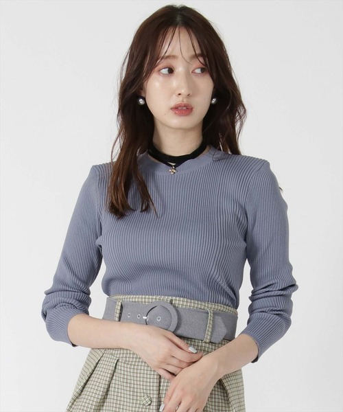 REDYAZEL(レディアゼル)の「クルーネック長袖リブプルオーバー(ニット/セーター・レディース・ベージュ/ネイビー/サックスブルー/ボルドー・FREE)」の3枚目の写真