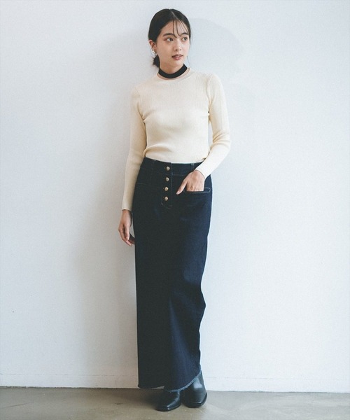 REDYAZEL(レディアゼル)の「クルーネック長袖リブプルオーバー(ニット/セーター・レディース・ベージュ/ネイビー/サックスブルー/ボルドー・FREE)」の13枚目の写真