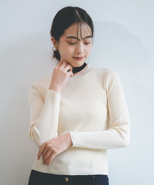 REDYAZEL(レディアゼル)の「クルーネック長袖リブプルオーバー(ニット/セーター・レディース・ベージュ/ネイビー/サックスブルー/ボルドー・FREE)」の5枚目の写真