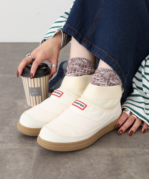 HUNTER IN/OUT イン/アウト カフ ニットブーツ パファー/スウェード