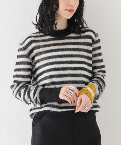 WRAPINKNOT(ラッピンノット)の「【WRAPINKNOT / ラッピンノット】 Mohair Border Knit(ニット/セーター・レディース・チャコールグレー/ホワイト・FREE)」の2枚目の写真