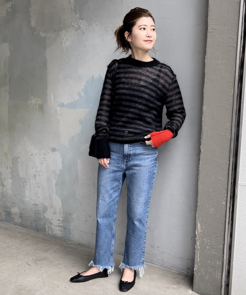 WRAPINKNOT(ラッピンノット)の「【WRAPINKNOT / ラッピンノット】 Mohair Border Knit(ニット/セーター・レディース・チャコールグレー/ホワイト・FREE)」の3枚目の写真