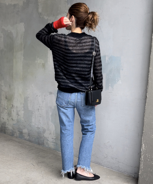 WRAPINKNOT(ラッピンノット)の「【WRAPINKNOT / ラッピンノット】 Mohair Border Knit(ニット/セーター・レディース・チャコールグレー/ホワイト・FREE)」の5枚目の写真