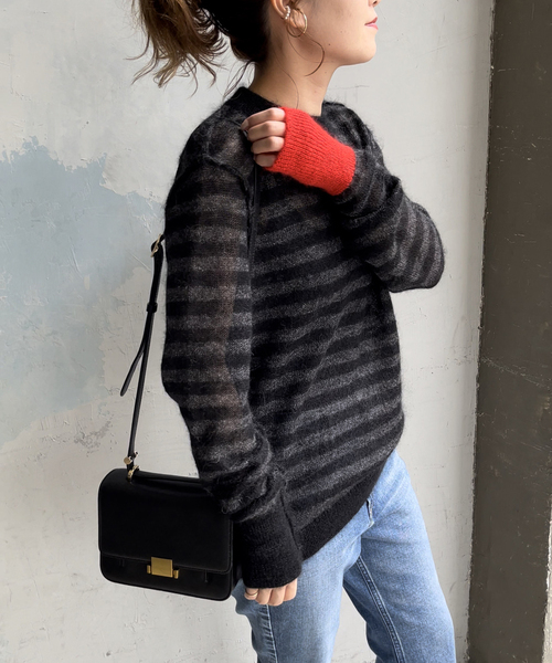 WRAPINKNOT(ラッピンノット)の「【WRAPINKNOT / ラッピンノット】 Mohair Border Knit(ニット/セーター・レディース・チャコールグレー/ホワイト・FREE)」の9枚目の写真