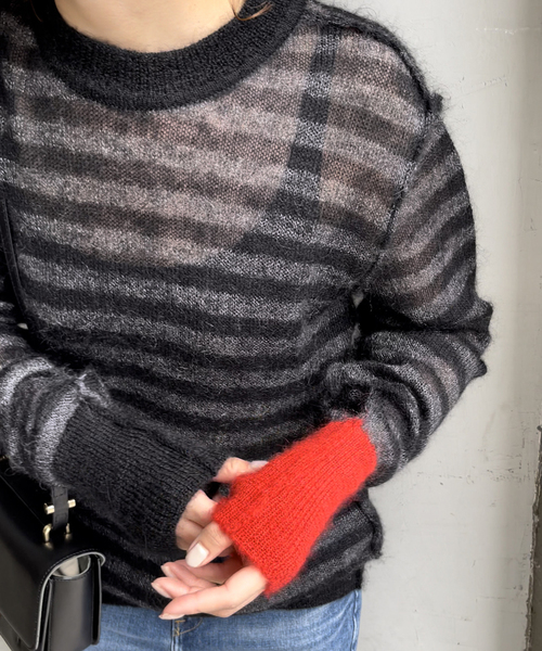 WRAPINKNOT(ラッピンノット)の「【WRAPINKNOT / ラッピンノット】 Mohair Border Knit(ニット/セーター・レディース・チャコールグレー/ホワイト・FREE)」の11枚目の写真