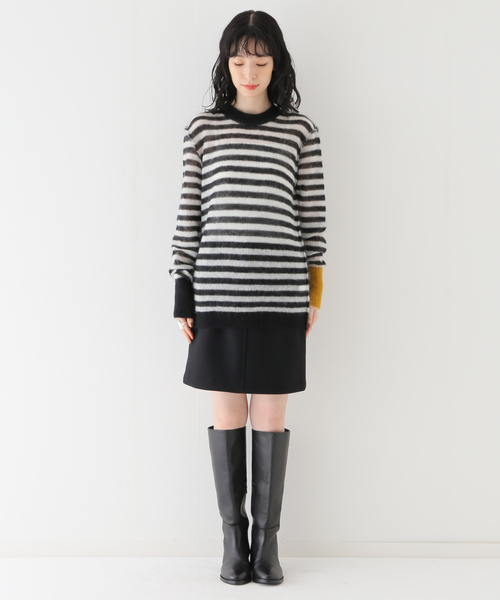 WRAPINKNOT(ラッピンノット)の「【WRAPINKNOT / ラッピンノット】 Mohair Border Knit(ニット/セーター・レディース・チャコールグレー/ホワイト・FREE)」の13枚目の写真