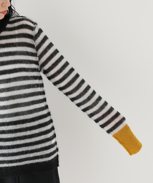 WRAPINKNOT(ラッピンノット)の「【WRAPINKNOT / ラッピンノット】 Mohair Border Knit(ニット/セーター・レディース・チャコールグレー/ホワイト・FREE)」の19枚目の写真