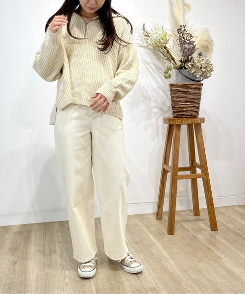 Meli rich（メリーリッチ）の「ジップアップニットプルオーバー（ニット/セーター・レディース・グレイッシュベージュ/ブラック/ライム/オレンジ/アイボリー・MEDIUM）」の19枚目の写真