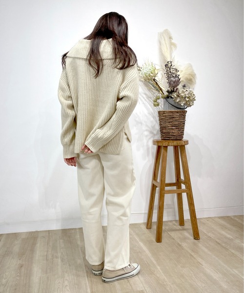 Meli rich（メリーリッチ）の「ジップアップニットプルオーバー（ニット/セーター・レディース・グレイッシュベージュ/ブラック/ライム/オレンジ/アイボリー・MEDIUM）」の16枚目の写真