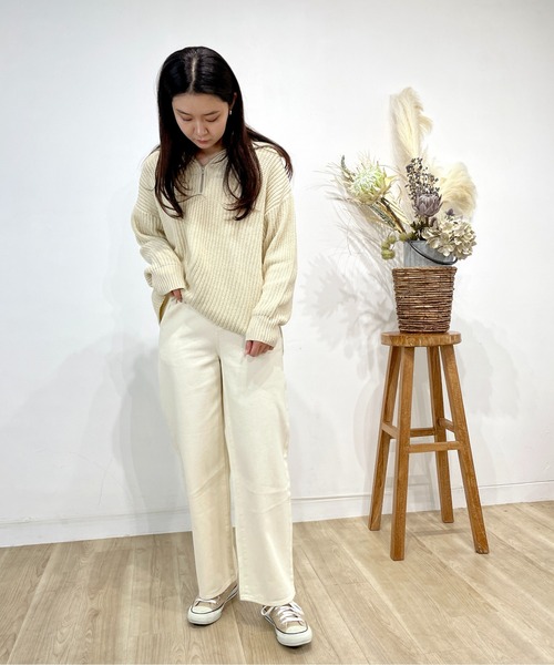 Meli rich（メリーリッチ）の「ジップアップニットプルオーバー（ニット/セーター・レディース・グレイッシュベージュ/ブラック/ライム/オレンジ/アイボリー・MEDIUM）」の15枚目の写真