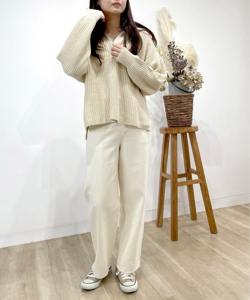 Meli rich（メリーリッチ）の「ジップアップニットプルオーバー（ニット/セーター・レディース・グレイッシュベージュ/ブラック/ライム/オレンジ/アイボリー・MEDIUM）」の13枚目の写真