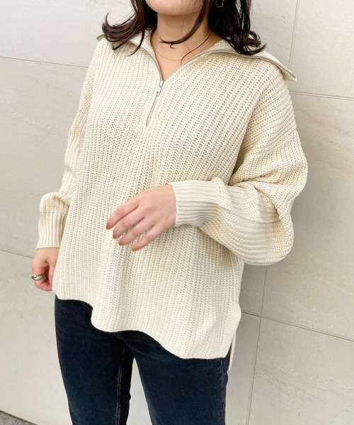 Meli rich（メリーリッチ）の「ジップアップニットプルオーバー（ニット/セーター・レディース・グレイッシュベージュ/ブラック/ライム/オレンジ/アイボリー・MEDIUM）」の11枚目の写真