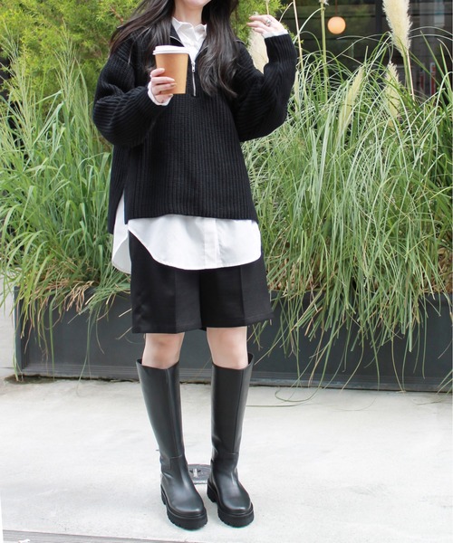 Meli rich（メリーリッチ）の「ジップアップニットプルオーバー（ニット/セーター・レディース・グレイッシュベージュ/ブラック/ライム/オレンジ/アイボリー・MEDIUM）」の7枚目の写真