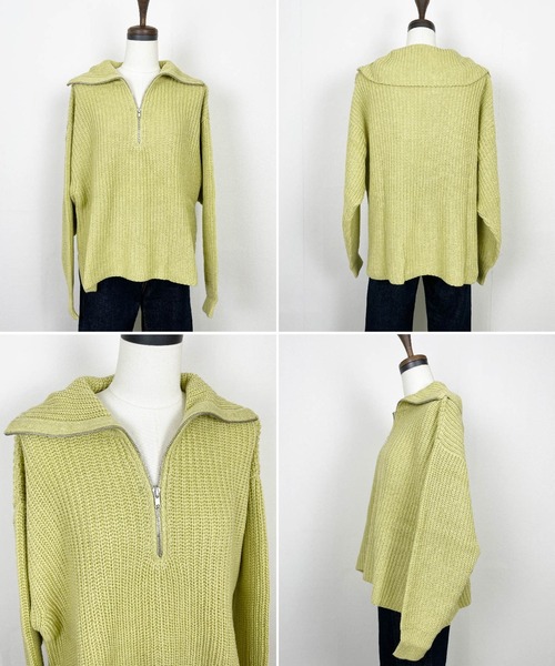 Meli rich（メリーリッチ）の「ジップアップニットプルオーバー（ニット/セーター・レディース・グレイッシュベージュ/ブラック/ライム/オレンジ/アイボリー・MEDIUM）」の6枚目の写真