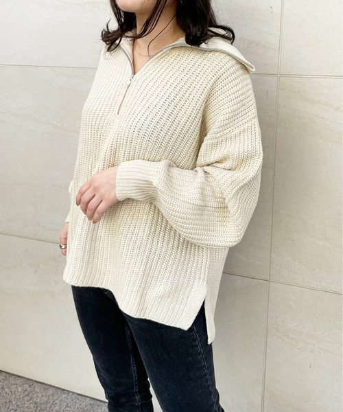 Meli rich（メリーリッチ）の「ジップアップニットプルオーバー（ニット/セーター・レディース・グレイッシュベージュ/ブラック/ライム/オレンジ/アイボリー・MEDIUM）」の10枚目の写真