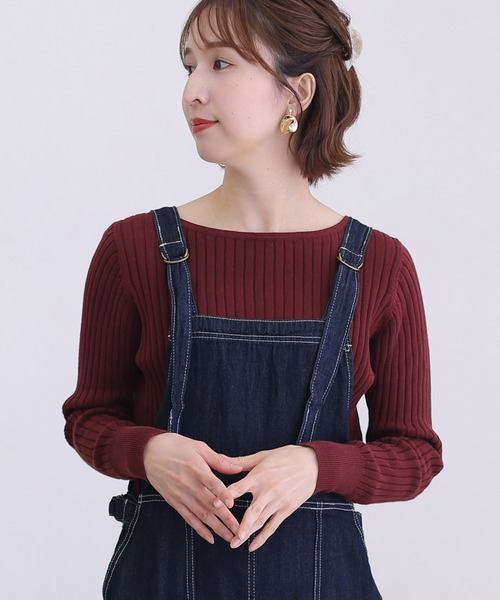 ElegChic(エレグシック)の「リブニットボートネックセーター(ニット/セーター・レディース・ブラック/グレイッシュベージュ/バーガンディー/オフホワイト/ダークグリーン/杢グレー・M/4L/XL)」の6枚目の写真