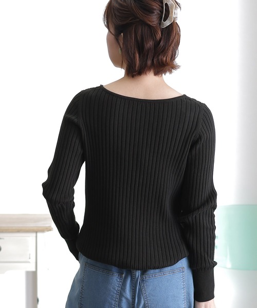ElegChic(エレグシック)の「リブニットボートネックセーター(ニット/セーター・レディース・ブラック/グレイッシュベージュ/バーガンディー/オフホワイト/ダークグリーン/杢グレー・M/4L/XL)」の21枚目の写真