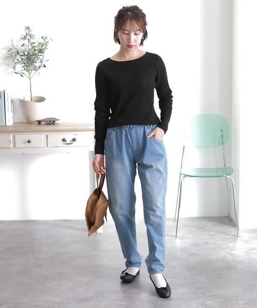 ElegChic(エレグシック)の「リブニットボートネックセーター(ニット/セーター・レディース・ブラック/グレイッシュベージュ/バーガンディー/オフホワイト/ダークグリーン/杢グレー・M/4L/XL)」の10枚目の写真
